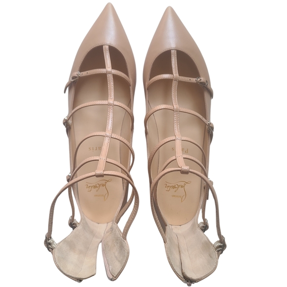 CHRISTIAN LOUBOUTIN 🏷️NWT "Toerless Muse" Nude Leather Gladiator Caged Flat 38 - Picture 10 of 10